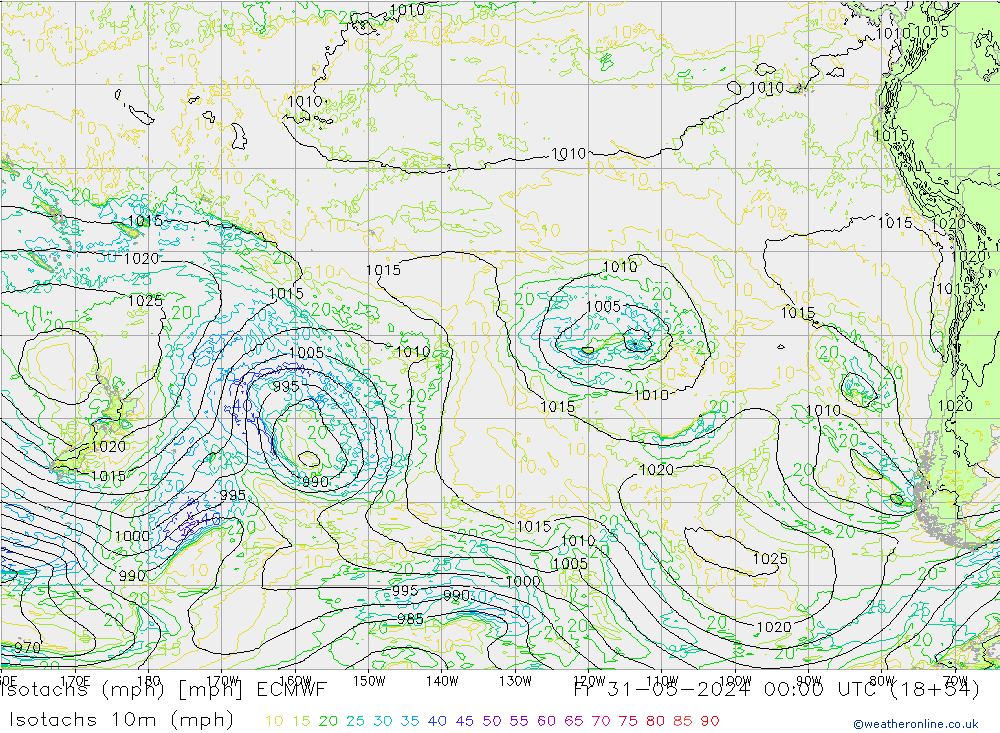 Isotachs (mph) ECMWF Fr 31.05.2024 00 UTC