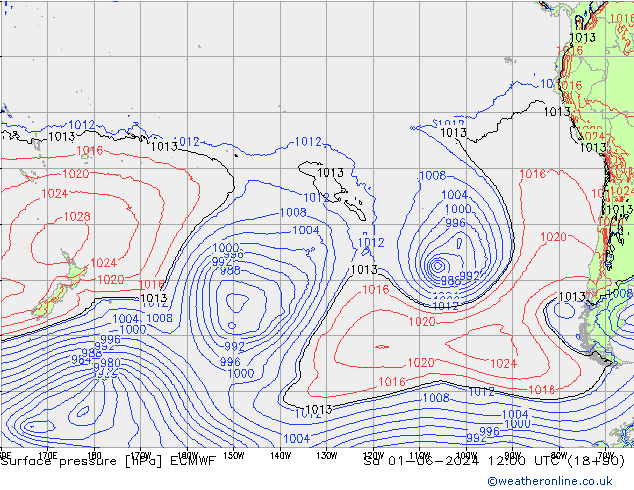 Presión superficial ECMWF sáb 01.06.2024 12 UTC