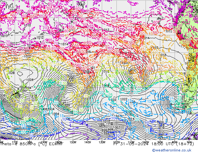 Theta-e 850hPa ECMWF Sex 31.05.2024 18 UTC