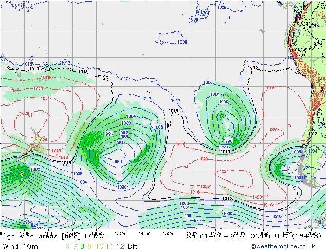 High wind areas ECMWF сб 01.06.2024 00 UTC