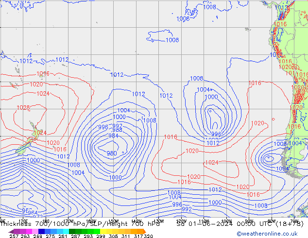 Thck 700-1000 гПа ECMWF сб 01.06.2024 00 UTC