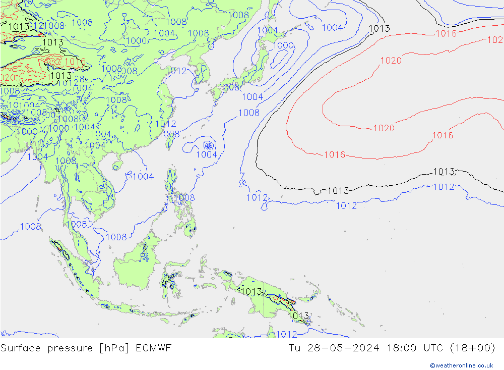 Pressione al suolo ECMWF mar 28.05.2024 18 UTC