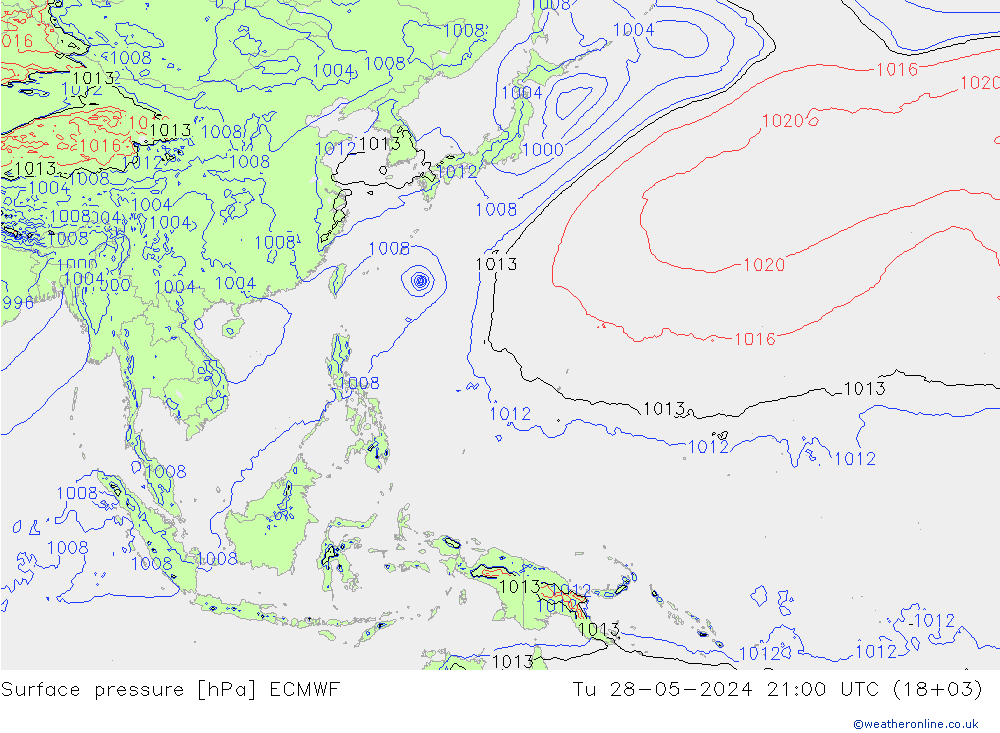 pressão do solo ECMWF Ter 28.05.2024 21 UTC