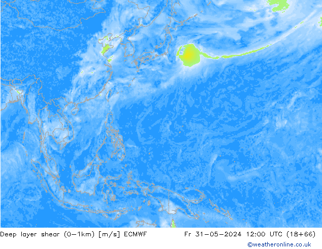 Deep layer shear (0-1km) ECMWF ven 31.05.2024 12 UTC