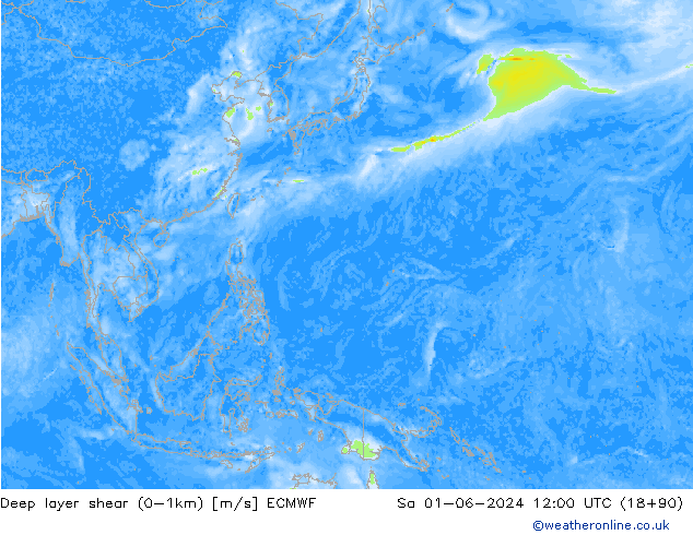Deep layer shear (0-1km) ECMWF Sa 01.06.2024 12 UTC