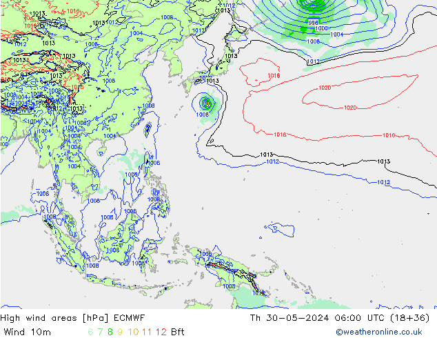 High wind areas ECMWF Th 30.05.2024 06 UTC