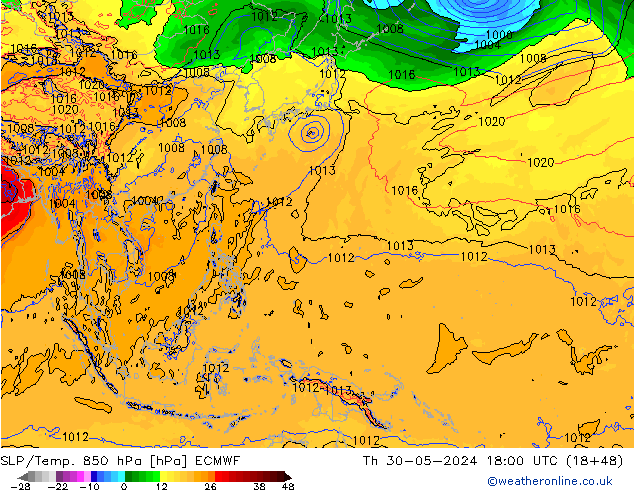 SLP/Temp. 850 hPa ECMWF Th 30.05.2024 18 UTC