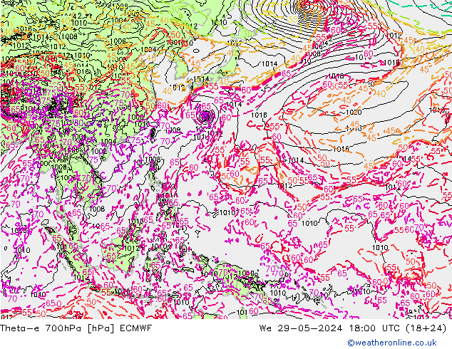 Theta-e 700hPa ECMWF  29.05.2024 18 UTC