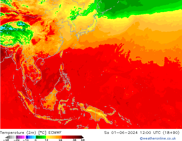 карта температуры ECMWF сб 01.06.2024 12 UTC