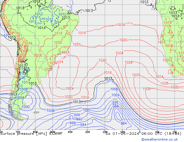 Pressione al suolo ECMWF sab 01.06.2024 06 UTC