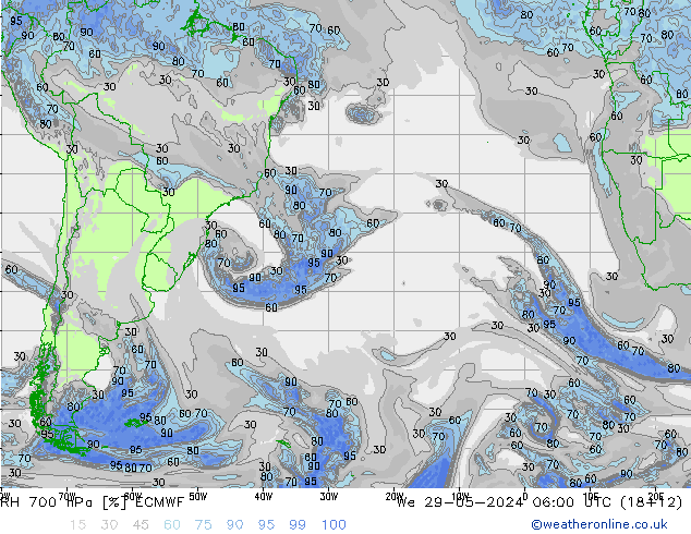 RH 700 hPa ECMWF We 29.05.2024 06 UTC