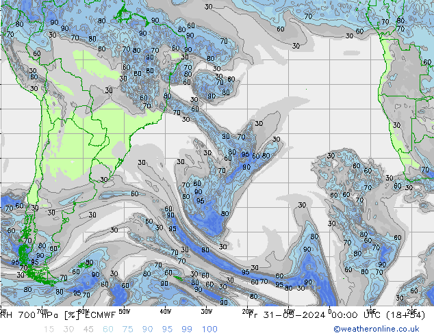 RH 700 hPa ECMWF  31.05.2024 00 UTC