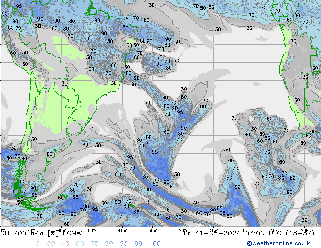 RH 700 hPa ECMWF Fr 31.05.2024 03 UTC