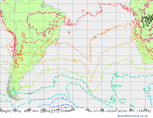 Geop./Temp. 850 hPa ECMWF sáb 01.06.2024 00 UTC