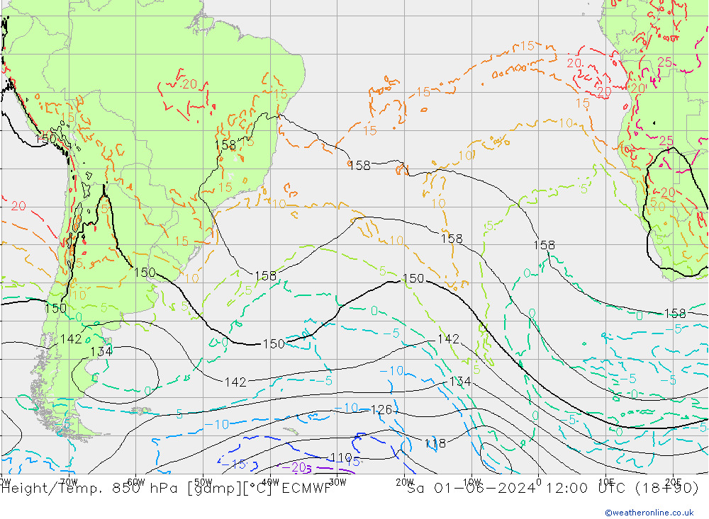 Height/Temp. 850 hPa ECMWF Sa 01.06.2024 12 UTC