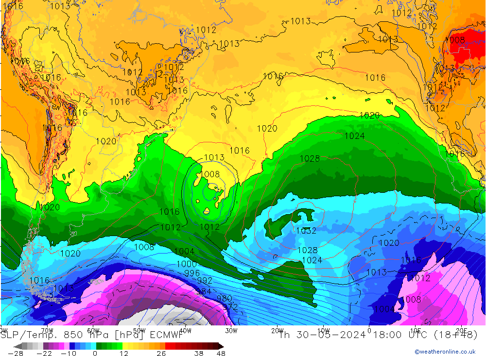 SLP/Temp. 850 hPa ECMWF  30.05.2024 18 UTC