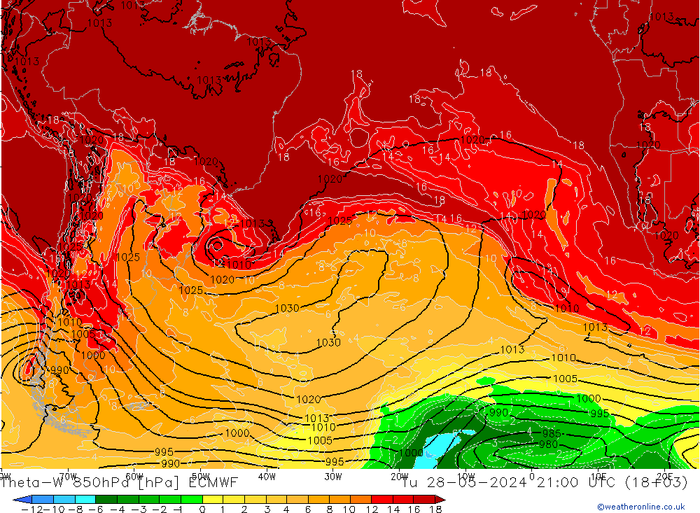 Theta-W 850hPa ECMWF Sa 28.05.2024 21 UTC