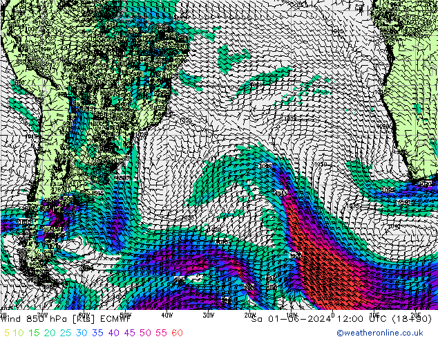 Rüzgar 850 hPa ECMWF Cts 01.06.2024 12 UTC