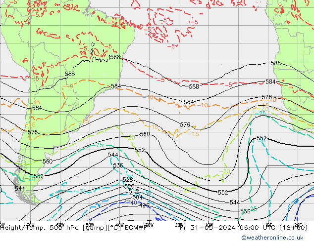 Z500/Rain (+SLP)/Z850 ECMWF ven 31.05.2024 06 UTC