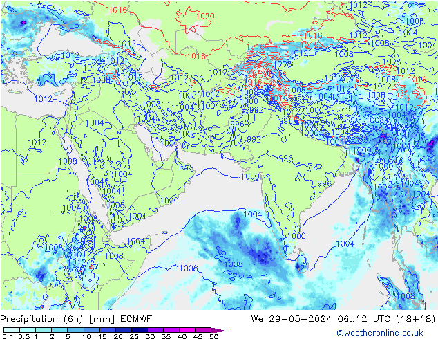 Z500/Rain (+SLP)/Z850 ECMWF Qua 29.05.2024 12 UTC