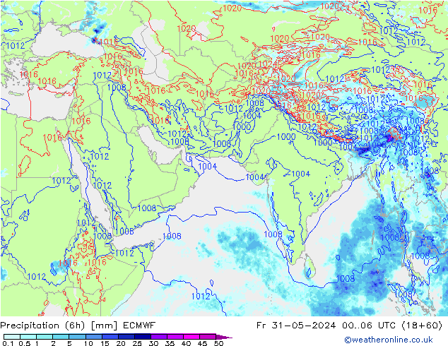 Precipitation (6h) ECMWF Fr 31.05.2024 06 UTC