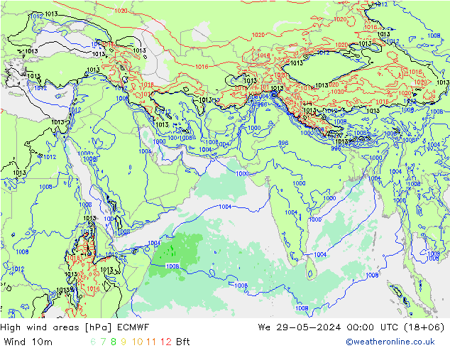 yüksek rüzgarlı alanlar ECMWF Çar 29.05.2024 00 UTC