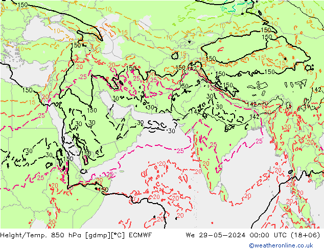 Z500/Yağmur (+YB)/Z850 ECMWF Çar 29.05.2024 00 UTC