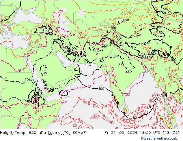 Z500/Yağmur (+YB)/Z850 ECMWF Cu 31.05.2024 18 UTC