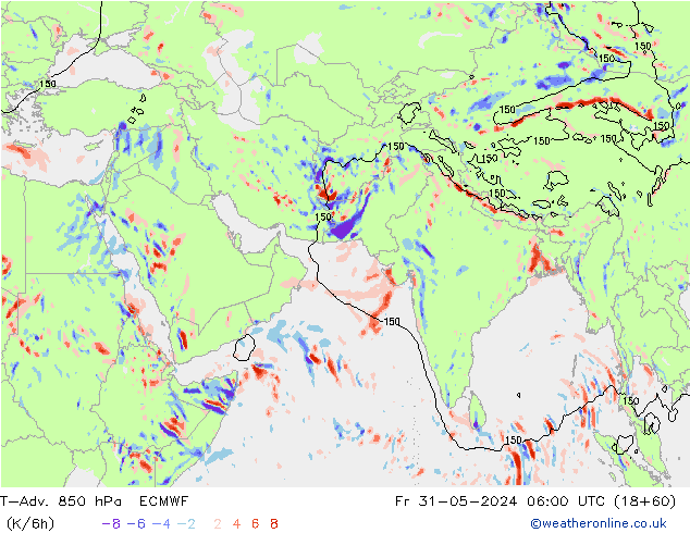T-Adv. 850 гПа ECMWF пт 31.05.2024 06 UTC