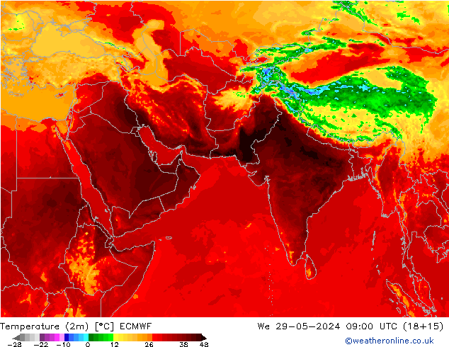 Temperatura (2m) ECMWF mié 29.05.2024 09 UTC