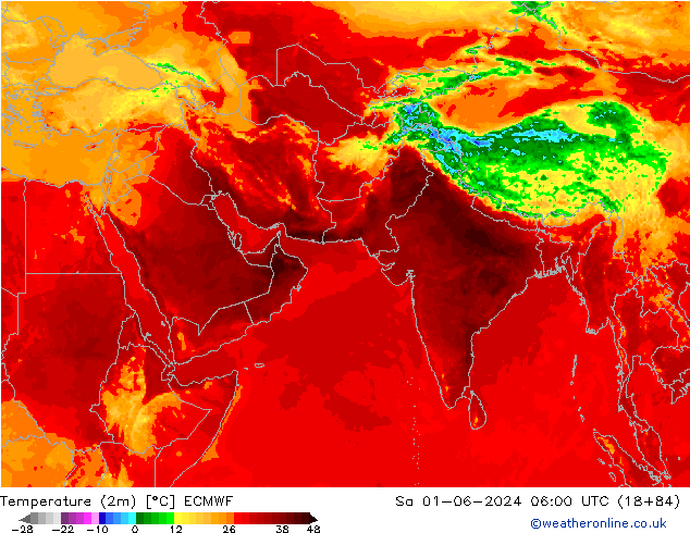 温度图 ECMWF 星期六 01.06.2024 06 UTC