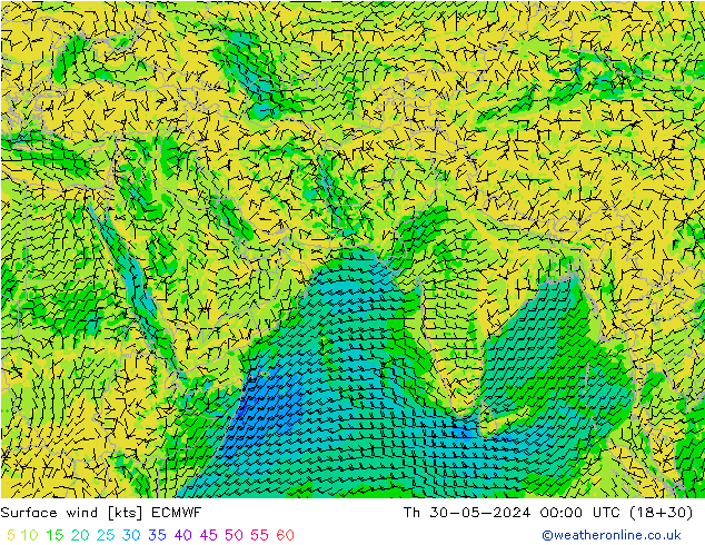 Surface wind ECMWF Th 30.05.2024 00 UTC