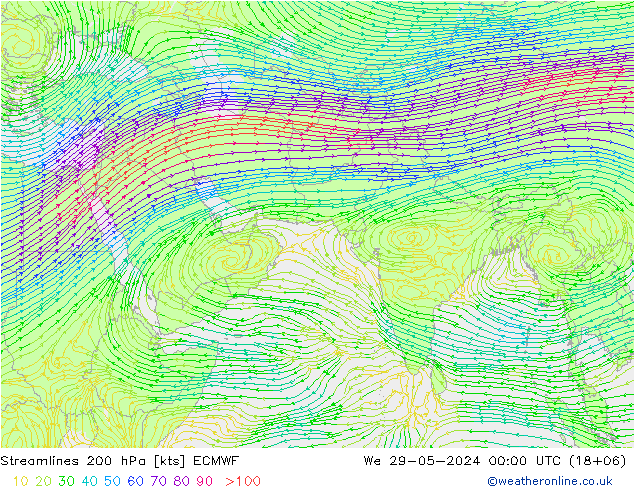 Streamlines 200 hPa ECMWF St 29.05.2024 00 UTC