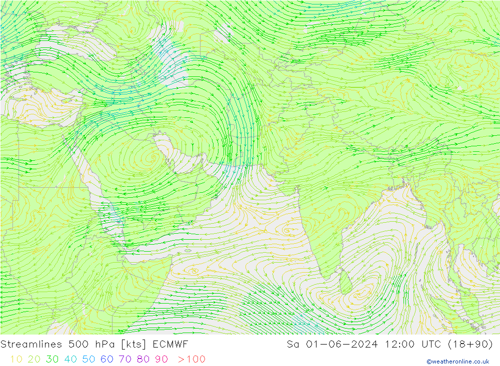 Línea de corriente 500 hPa ECMWF sáb 01.06.2024 12 UTC