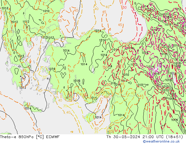 Theta-e 850hPa ECMWF Per 30.05.2024 21 UTC