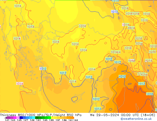 Schichtdicke 850-1000 hPa ECMWF Mi 29.05.2024 00 UTC