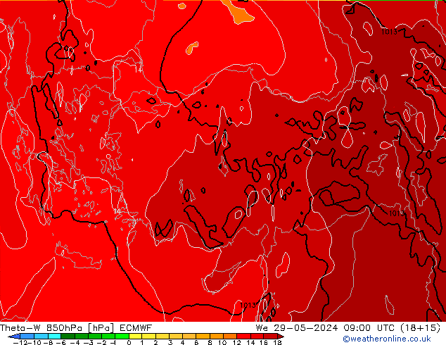 Theta-W 850гПа ECMWF ср 29.05.2024 09 UTC