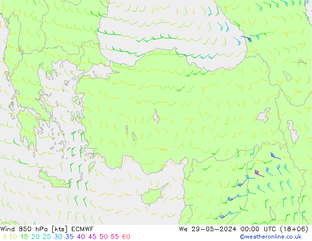 wiatr 850 hPa ECMWF śro. 29.05.2024 00 UTC