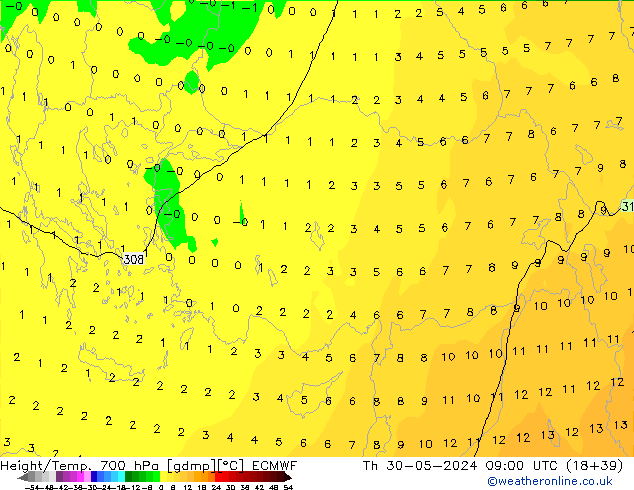 Yükseklik/Sıc. 700 hPa ECMWF Per 30.05.2024 09 UTC