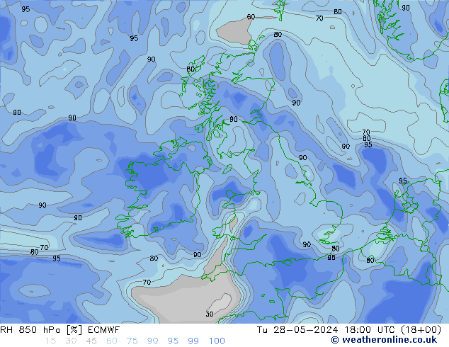 850 hPa Nispi Nem ECMWF Sa 28.05.2024 18 UTC