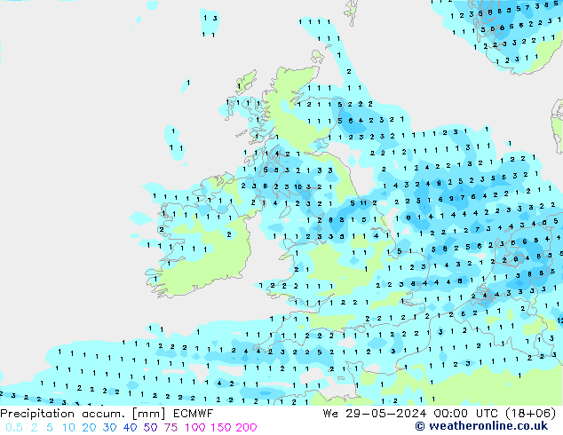 Precipitation accum. ECMWF St 29.05.2024 00 UTC