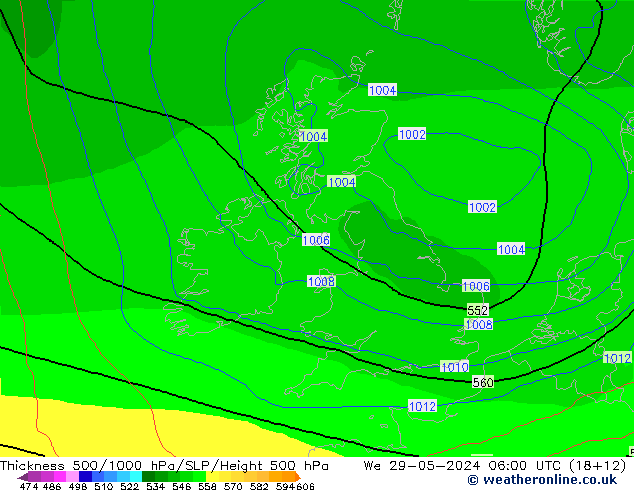 Dikte 500-1000hPa ECMWF wo 29.05.2024 06 UTC