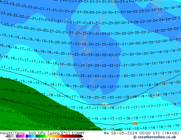 Z500/Rain (+SLP)/Z850 ECMWF  29.05.2024 00 UTC