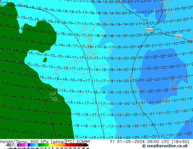 Z500/Rain (+SLP)/Z850 ECMWF Fr 31.05.2024 06 UTC