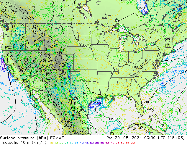 Eşrüzgar Hızları (km/sa) ECMWF Çar 29.05.2024 00 UTC