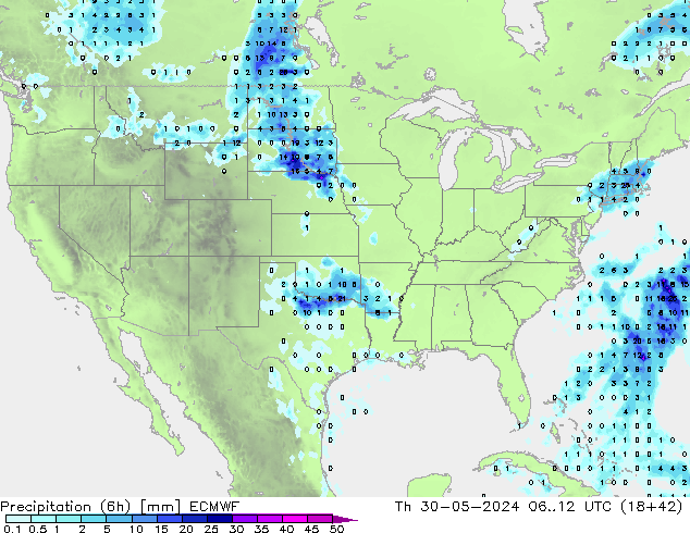 Precipitation (6h) ECMWF Th 30.05.2024 12 UTC