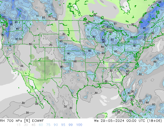 RH 700 hPa ECMWF  29.05.2024 00 UTC