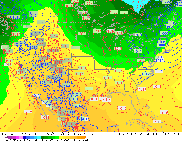 Dikte700-1000 hPa ECMWF di 28.05.2024 21 UTC