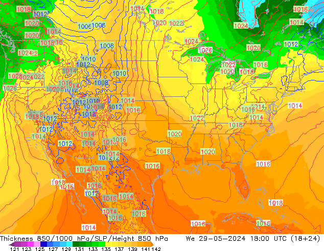 Thck 850-1000 hPa ECMWF We 29.05.2024 18 UTC