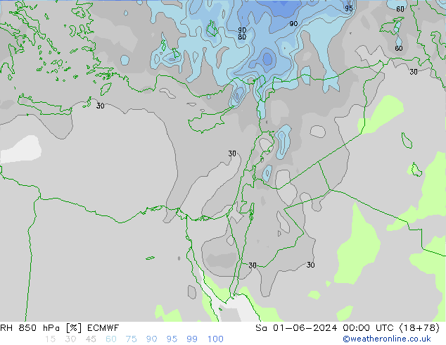 Humidité rel. 850 hPa ECMWF sam 01.06.2024 00 UTC